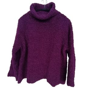Vintage Eileen Fisher Wool Bouclé Mockneck Turtleneck Sweater Deep Purple Size L